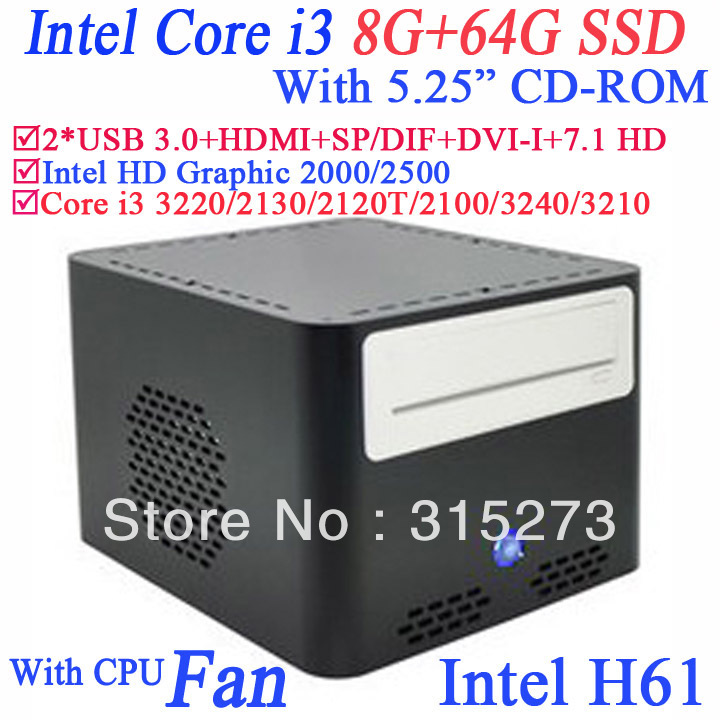 Intel Core i3 thin mini pcs with 8G RAM 64G SSD with 5 25 CD ROM