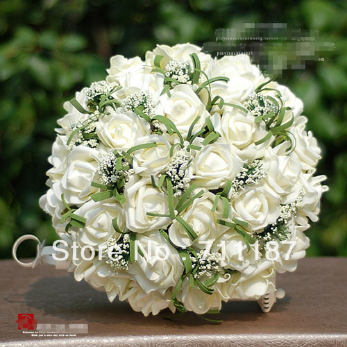 الحرة الشحن وسرعة التسليم عالية الجودة وهمية الزهور الورود البيضاء زفاف العروس الجميلةبديعة باقة من الزهور