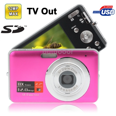 DC E70 Pink 3 0 Mega Pixels 8X Zoom Digital Camera with 2 7 inch TFT