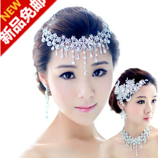 Rhinestone bride lace eyebrows hair accessories necklace earrings three pieces set marriage yarn evening dress jewelry