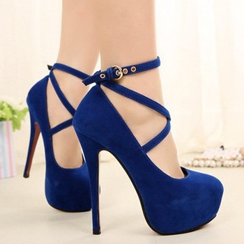 royal blue high heels woman shoes ankle strap black heels cheap sexy ...