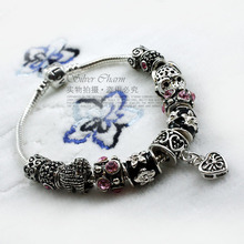2015 New Arrival European Style 925 Silver Heart Charm Love Chain Bracelet With Murano Glass Beads