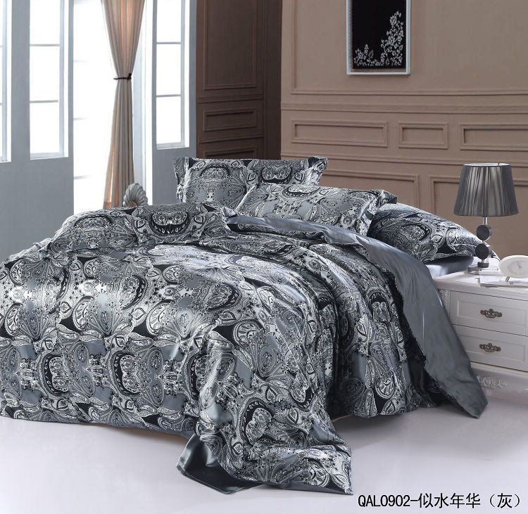 gray silver silk comforter bedding set king size queen duvet cover bed ...