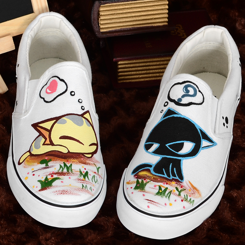 White-Canvas-cat-hand-painted-flat-cow-muscle-outsole-lounged-foot-wrapping-autumn-women-s-shoes