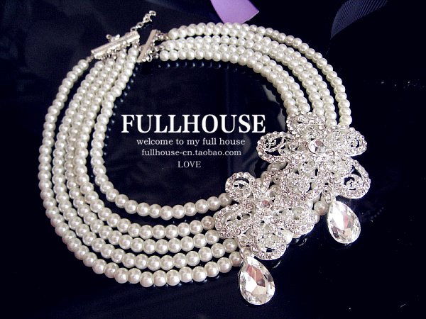 Ultralarge aesthetic white pearl the bride accessories rhinestone necklace marriage accessories jewelry