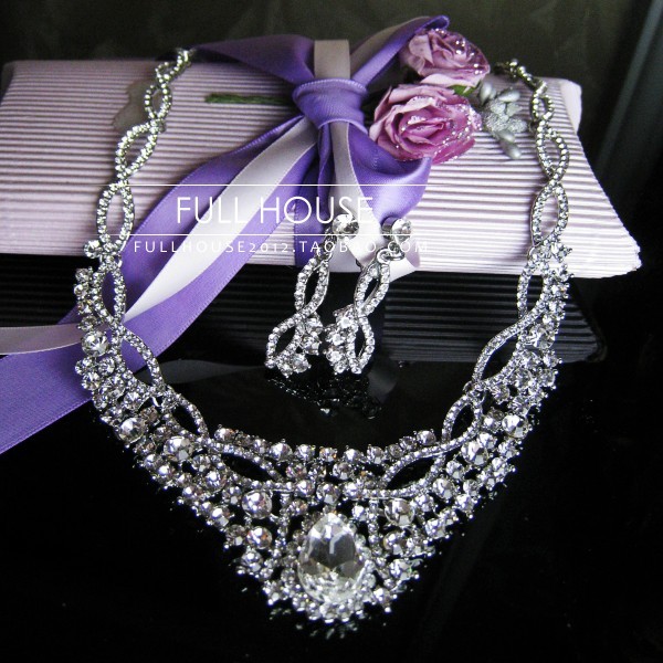 2013 quality rhinestone necklace earrings bride chain sets marriage accessories jewelry