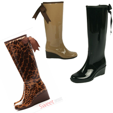 women  wedges zipper rain boots fashion rubber shoes candy women riding boots wellingtons