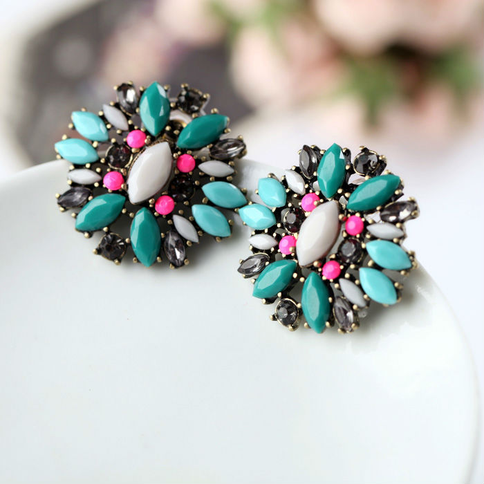 New Styles 2015 Fashion Jewelry Antique Vintage Green Plant Round Earrings Christmas Gifts
