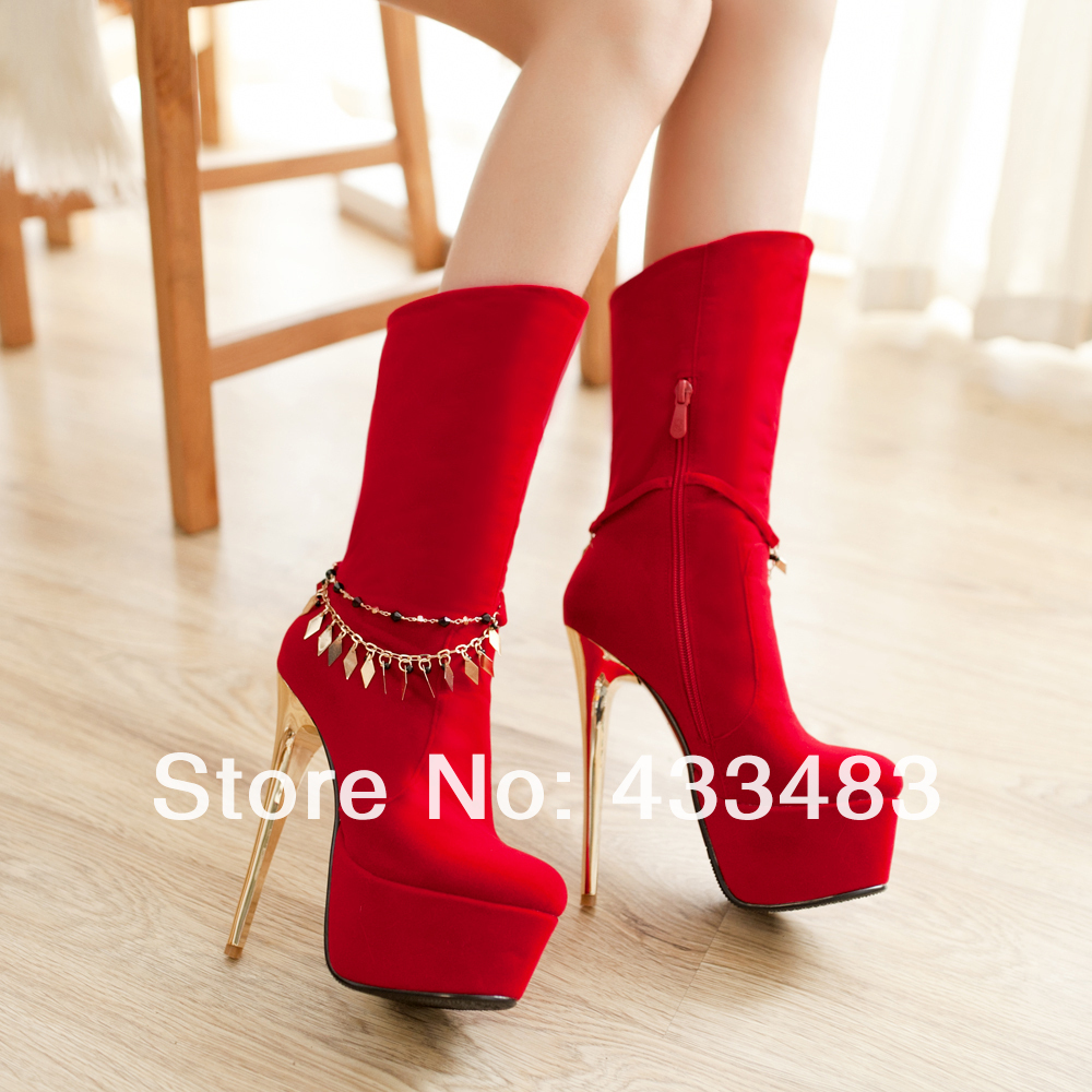 2013 Newest design Sexy Stiletto High Heels boots suede and flock leather free shipping Round toe