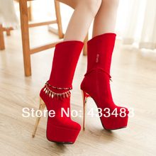 2013 Newest design Sexy Stiletto High Heels boots suede and flock leather free shipping Round toe Platform boots shoes