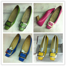 Rv roger thick heel Shoes 2013 genuine leather Square toe shoes Womens fashion brand style shoes