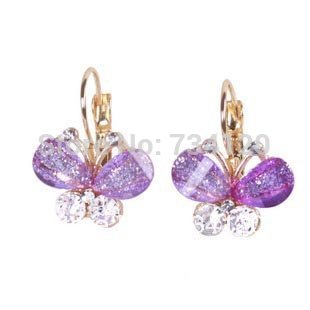ES075 mix wholesale 2015 new Fashion Korea Style Wings Rhinestones Purple Bow Butterfly Earrings for women