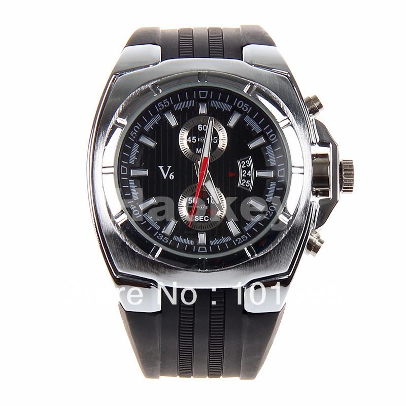 ... V6-watch-Man-Quartz-Round-dial-Gold-digital-Black-strap-V6-Men-Shiny
