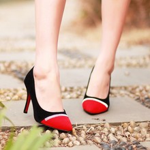 Free shipping 2013 new arrive sexy fashion ol stiletto pointed toe light high-heeled black flock leather  9cm Club shoes