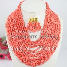 Amazing New 10 Rows Coral Beads Jewelry Set Fashion African Wedding Jewelry Beads Set Free Shipping