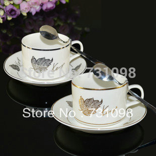 Bone China 150ml Coffee Cup Plate and Spoon Maple Leaf Design Coffee Set 