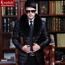 Wpkds genuine sheepskin leather clothing men’s leather coat medium-long down outerwear large fox fur