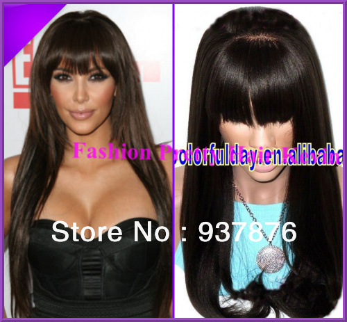 Glueless lace front wigs with bangs