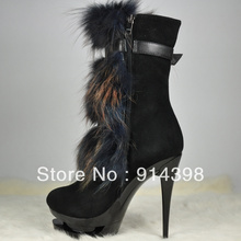 2013 new fashion 100% photos 14cm heel 1.5cm platform real leather with fur pumps ankle boot short boot high heel women boot