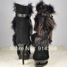 2014 new fashion 100 photos 14cm heel 1 5cm platform real leather with fur pumps ankle