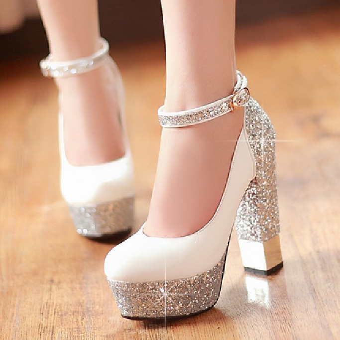 2014 Thick heel ultra high heels single shoes gorgeous bride wedding shoes sexy pumps