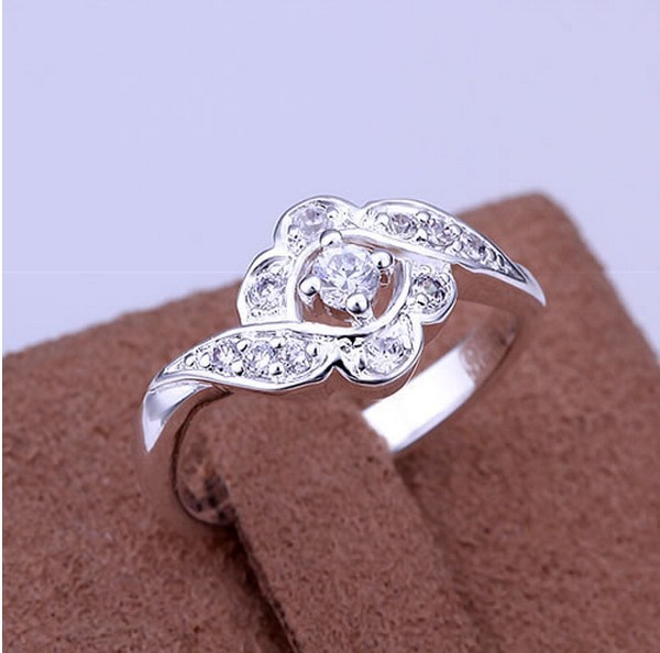  R156 inlaid stone love flowers Ring 925 silver ring high quality fashion jewelry Nickle free