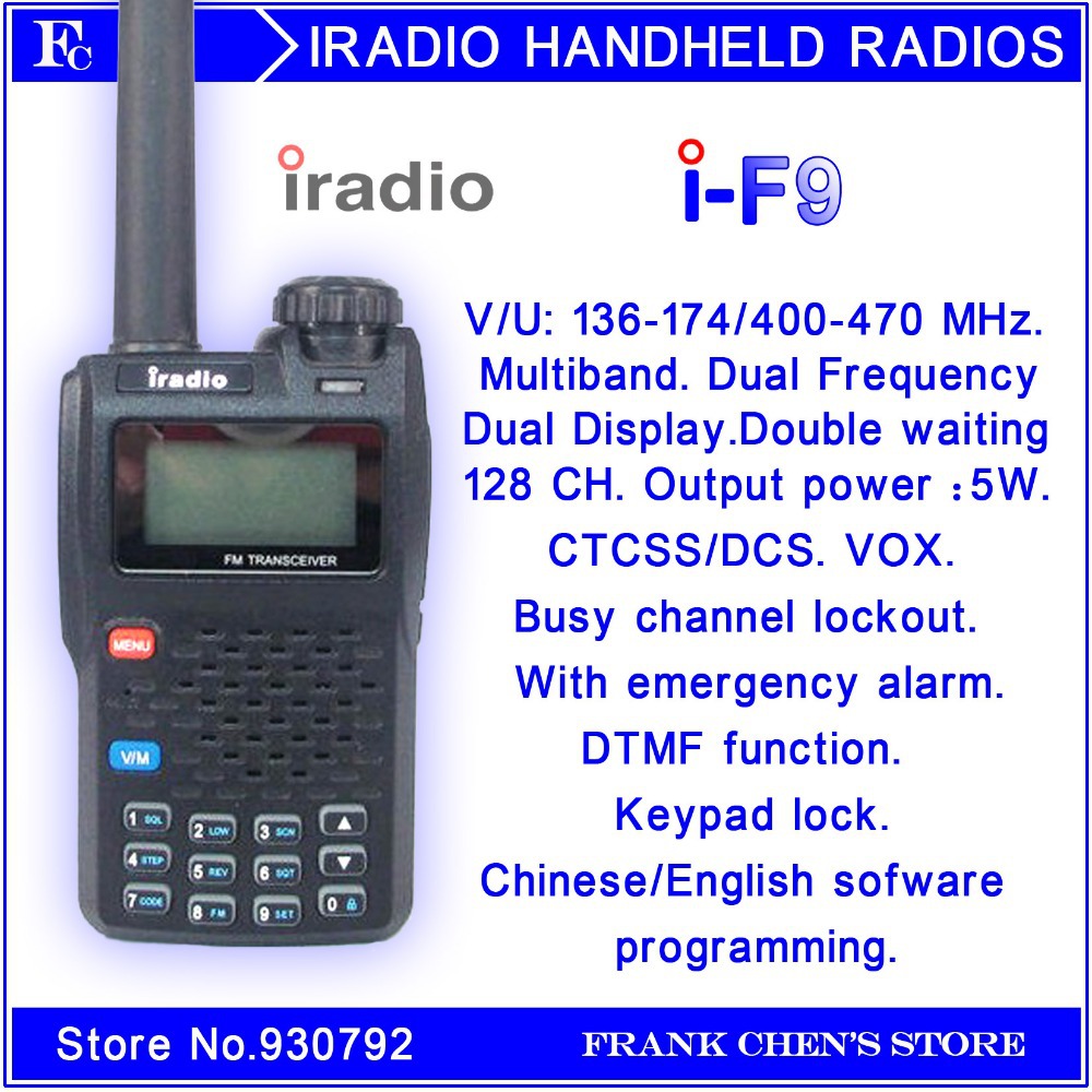Walkie Talkie IRADIO 5W Handheld Transceiver IRADIO New Products V U Multiband FM Transceiver I F9