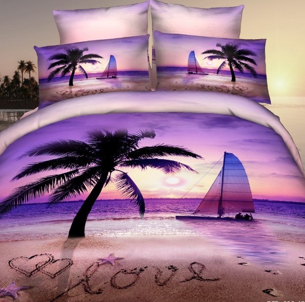 Love beach comforter bedding set queen romantic duvet quilt cover bed ...