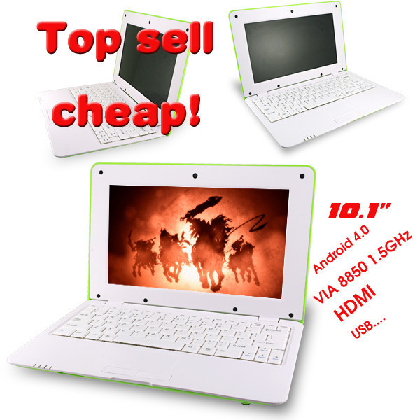 Hot sell 10 inch laptop with Android 4 0 VIA8850 netbook laptop 512MB 4GB free shipping