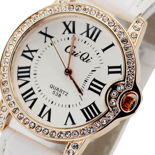 Free Drop Shipping White Fashion Deluxe Diamond Jewelry Woman Lady Girls Analog Dress Gift Quartz Wrist