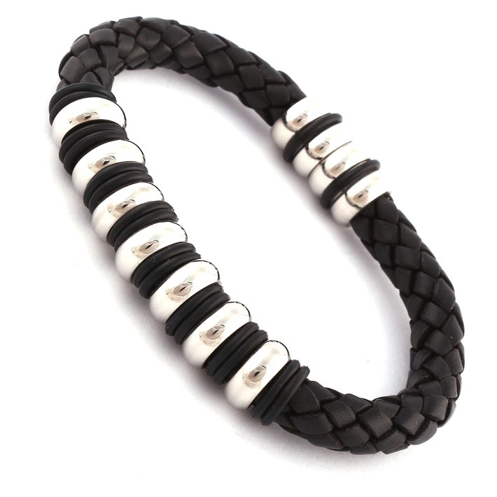Men 316L Stainless Steel Black Leather Knitted Fashion Mens Bracelets ...