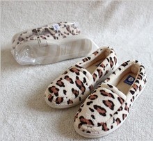 Leopard print autumn and winter thermal package with cotton-padded slippers coral fleece home maternity shoes women shoes