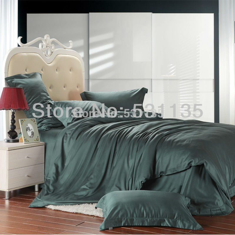 Luxury bedding sets 4pcs 100%silk slip soft dark green duvet bed quilt ... Luxury bedding sets 4pcs 100%silk slip soft dark green duvet bed quilt ...