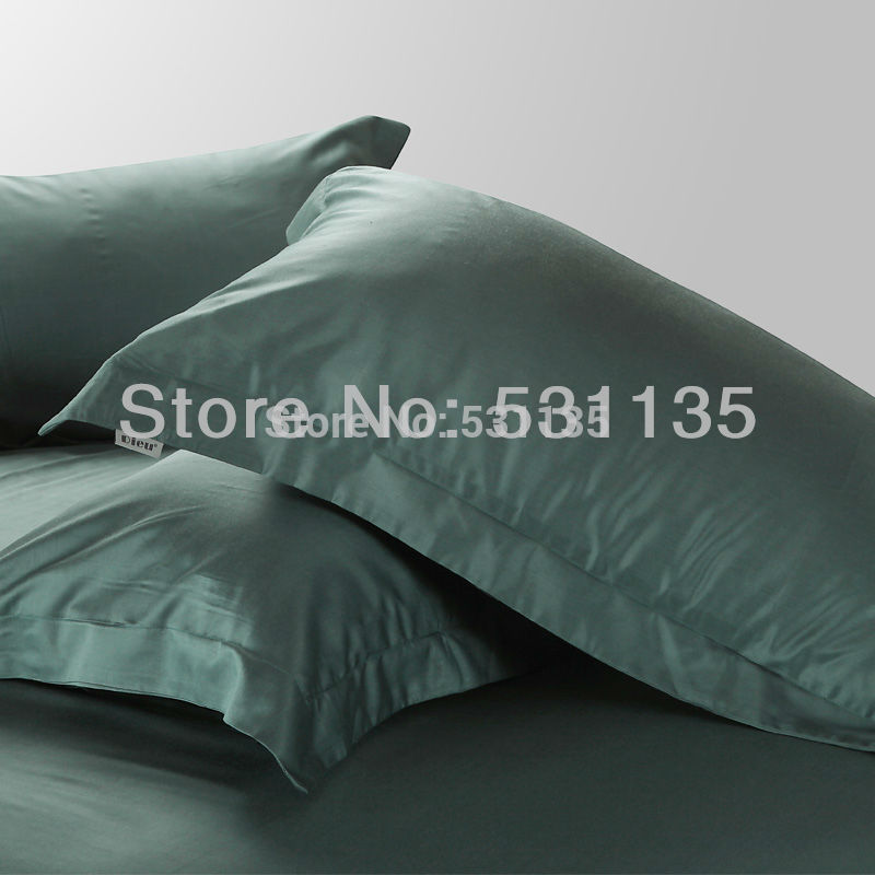 Luxury bedding sets 4pcs 100%silk slip soft dark green duvet bed quilt ...