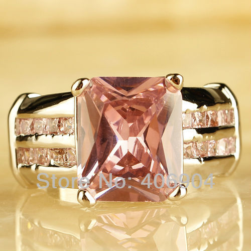 Wholesale Beauty Cute Lady s Cocktai Emerald Cut Pink Sapphire 925 Silver Ring Size 8 Romantic