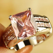 Wholesale Beauty Cute Lady s Cocktai Emerald Cut Pink Sapphire 925 Silver Ring Size 8 Romantic