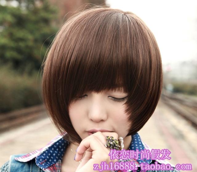 ... face fluffy bob hairstyle handsome round face short wig mushroom head