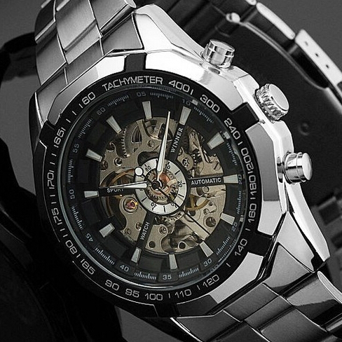 Luxury Mens Skeleton Automatic Mechanical Watch Winner Brand Stainless 