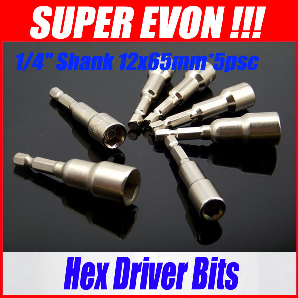 1 set = 5pcs 1/4 " Hexagon Shank 12mm Magnetic Hex Socket Spanner Nut Driver Bit SK098