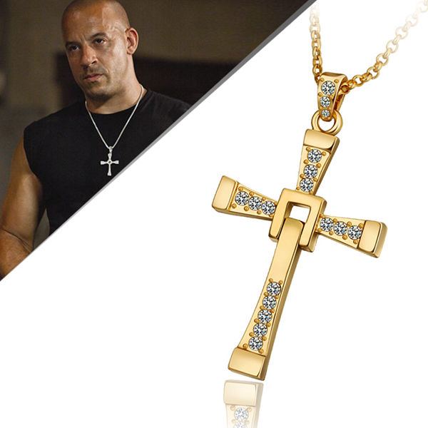 18KGP N703 Free Shipping High Quality 18KGP Gold Plated Fast and Furious Cross Necklace Jewelry for
