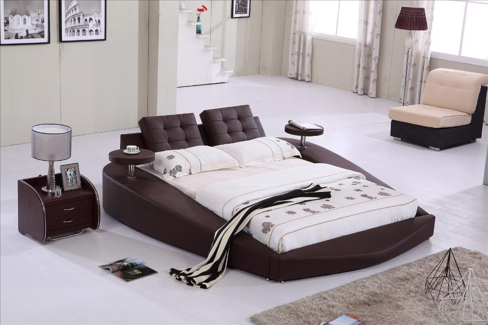 Round-Bed-King-size-bed-Top-Grain-Leather-headrest-round-Soft-Bed ...