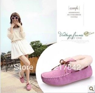 2013 winter genuine leather plus velvet gommini loafers female cotton padded shoes flat wool thermal women