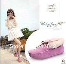 2013 winter genuine leather plus velvet gommini loafers female cotton padded shoes flat wool thermal women