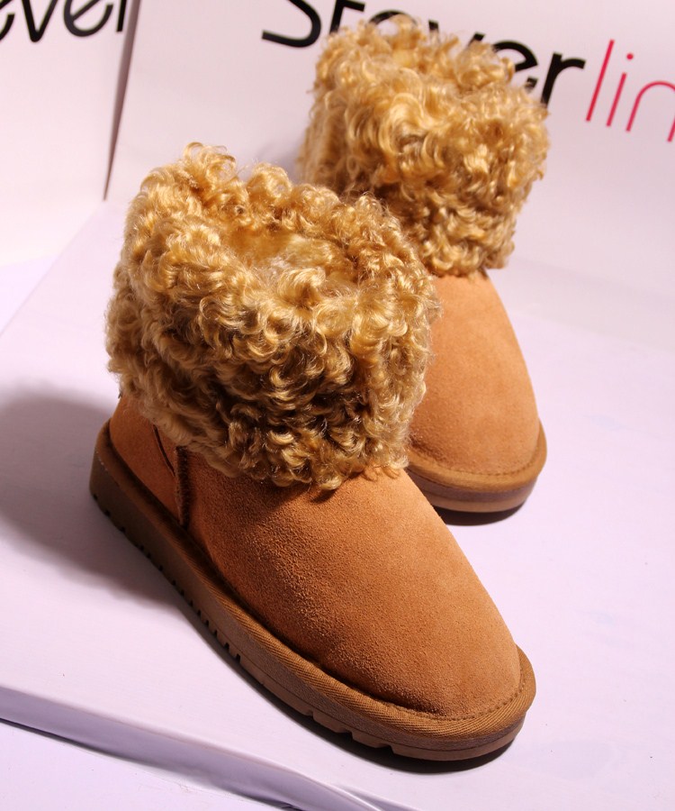Berber fleece snow boots plush shoes warm boots genuine leather real fur wool roll women s