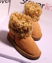 Berber fleece snow boots plush shoes warm boots genuine leather real fur wool roll women’s shoes flat ankle boots