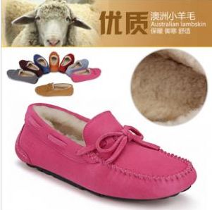 Tze 17d autumn and winter wool women s shoes cowhide sweet gommini loafers thermal plush shoes