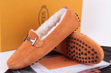 Winter thermal plush shoes Moccasins women’s shoes genuine leather wool casual flat heel single shoes flat