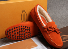 Winter gommini women’s loafers genuine leather shoes wool cotton thermal low casual shoes single shoes