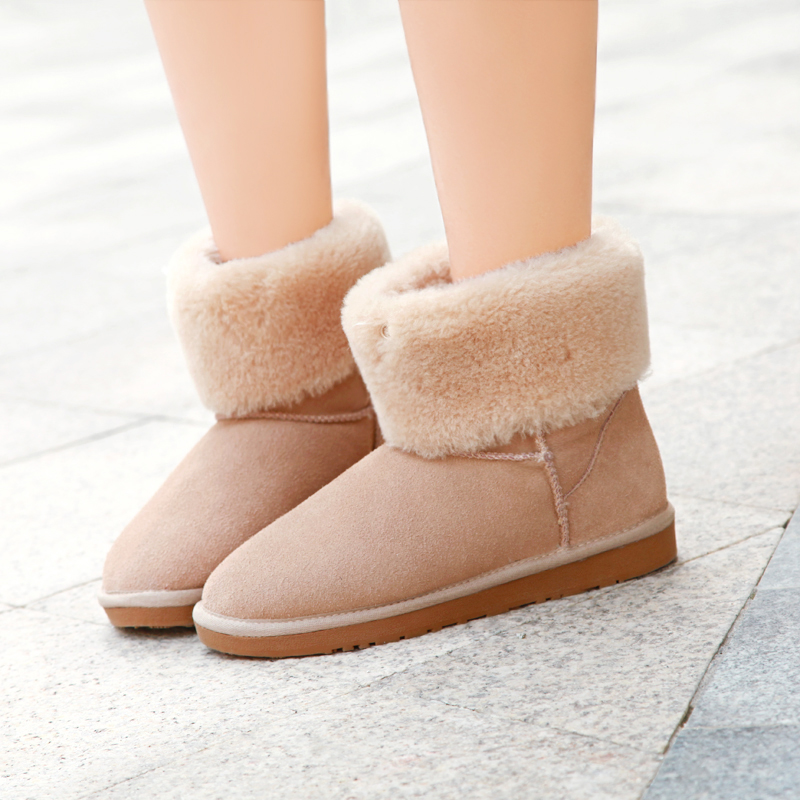 Women s shoes cowhide wool thermal all match knee high snow boots