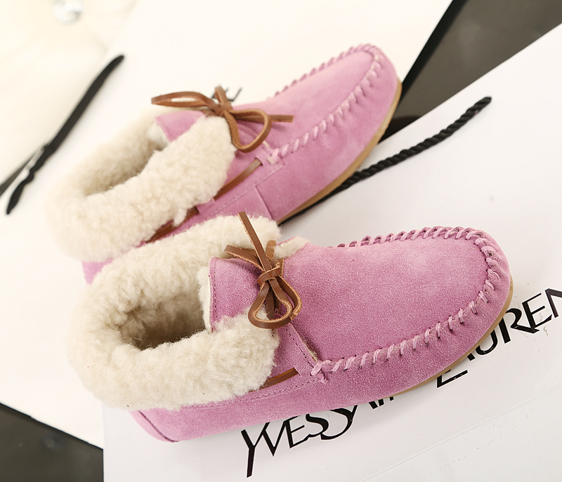 Genuine leather suit shoes gommini thermal women s loafers shoes berber fleece flat plush shoes wool